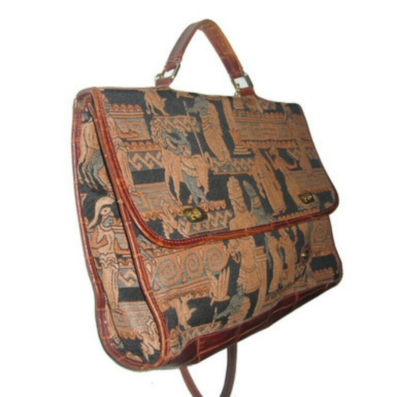 Vintage ItalianTapestry Leather Tote Handbag - Picture 2 of 4